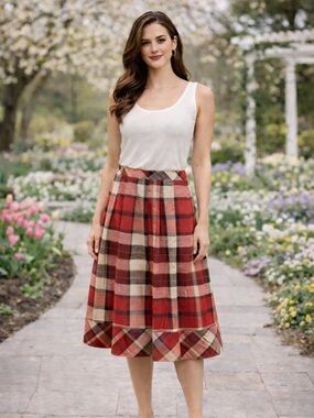 NWT Talbots 100% Cotton Plaid Pleated Skirt – Size 10 Petite